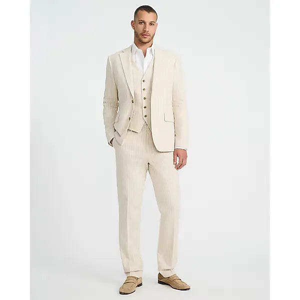 Express Slim Striped Linen Blend Stretch Suit Jacket