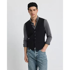 Express Slim Black Wool Blend Washable Modern Tech Suit Vest