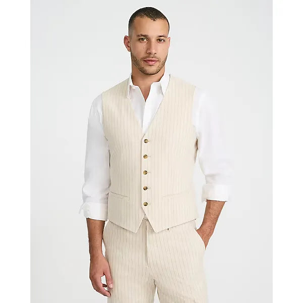 Express Slim Striped Linen Blend Stretch Suit Vest
