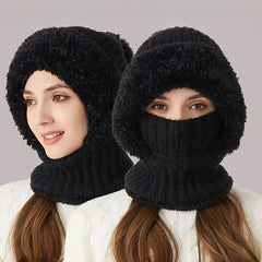 EIMELI 3-in-1 Winter Beanie with Ear Flaps, Neck Warmer & Face Mask - Fleece-Lined Knit Hat for Women