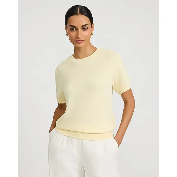 Express Relaxed Crepe Crew Neck Puff Sleeve Sweater