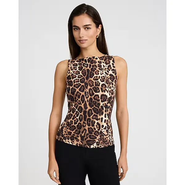 Express Body Contour Light Compression Stretch Cotton Leopard Boat Neck Tank