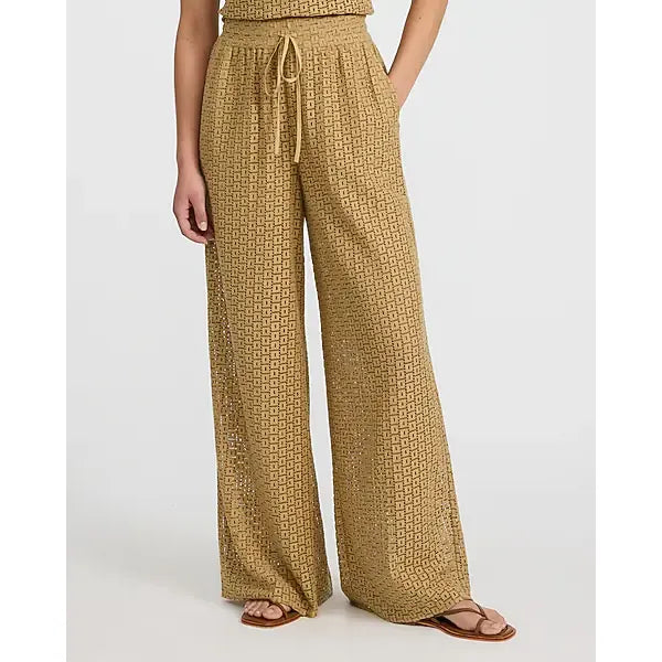 Express Crochet High Waisted Pull On Drawstring Wide Leg Pant