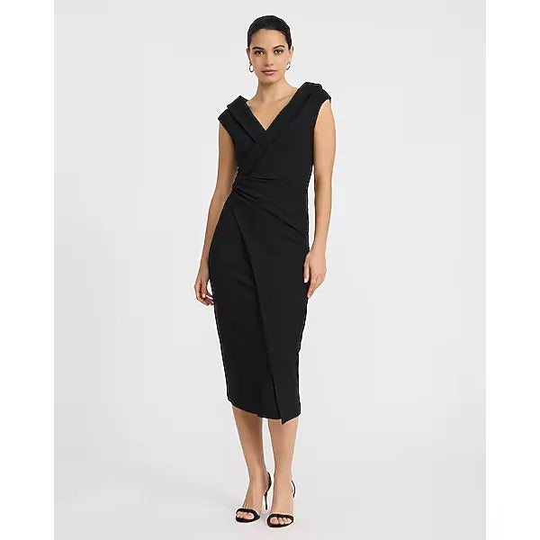 Express Crepe V Neck Cap Sleeve Surplice Midi Sheath Dress