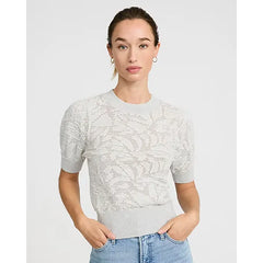Express Cotton Contrast Floral Crew Neck Puff Sleeve Sweater