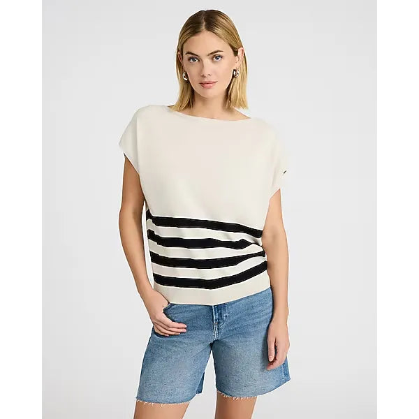 Express Striped Boat Neck Short Sleeve Dolman Sweater