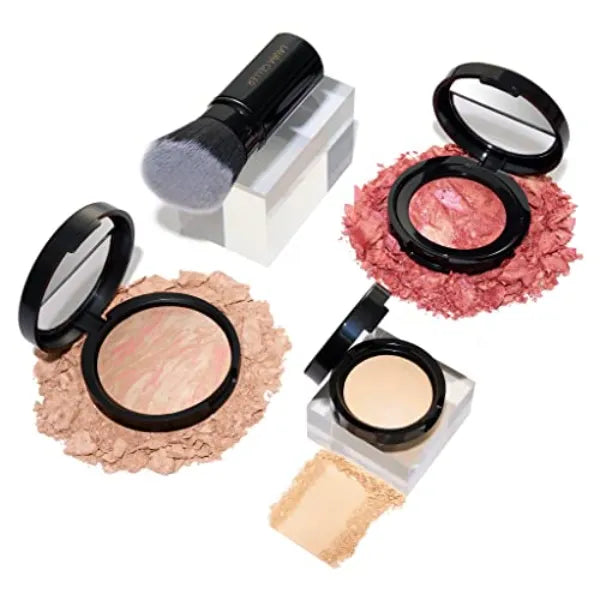 LAURA GELLER NEW YORK Daily Routine Kit (4 PC): Baked Balance-n-Brighten Foundation, Retractable Kabuki Brush + Blush-N-Brighten, Tropic Hues + Original Baked Highlighter, French Vanilla