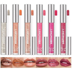 LANGMANNI 2 Colors Diamond Glitter Lip Gloss Set,Long Lasting High Shine Shimmer Liquid Lipstick Set,Hydrating,Moisturizing Lip Gloss Kit Gift Makeup For Girls