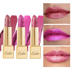 Oulac Lipstick for Women with Metallic 3D Shine Lightweight Hydrating Formula, High Impact Lip Color, Vegan Beauty, Full Coverage Lip Makeup