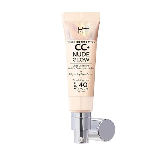 IT Cosmetics CC+ Nude Glow Medium Coverage Foundation with SPF 40 & Brightening Glow Serum, Lightweight Skin Tint, 2% Niacinamide + Hyaluronic Acid, Up to 24H Hydration, Normal/Dry Skin 1.08 fl oz