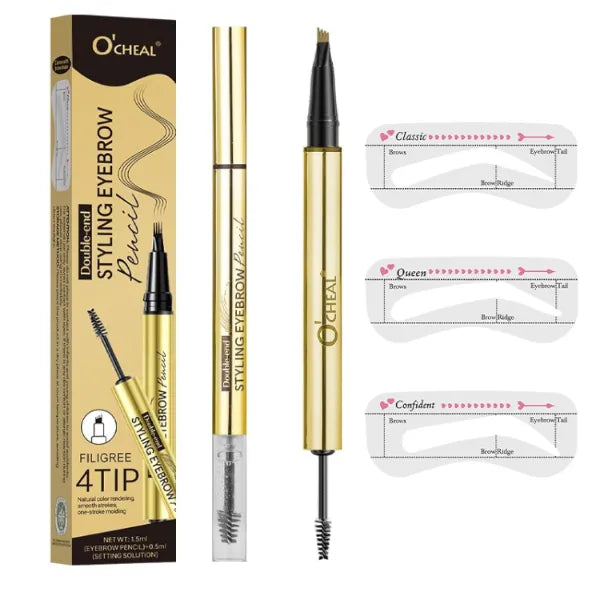 O'CHEAL Double-end Styling Eyebrow Pen and Eyebrow Gel with 3 eyebrow cards, 2-in-1 Eyebrow Pencils for Women with 4-Fork-Tip & Clear Brow Gel, Eyebrow Makeup