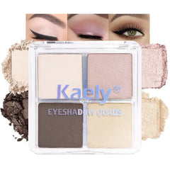 Kaely Powder Eyeshadow Quad, Pink Chocolate Matte Shimmer Eyeshadow Palette Makeup, Neutral Eye Shadow Palette for Older Women Pigmented Waterproof, sombras para ojos, Blendable, Cruelty-free