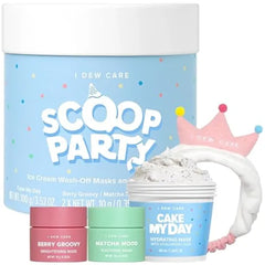 I DEW CARE Wash Off Face Mask Set Scoop Party Hyaluronic Acid Skincare Essentials, Moisturizing, Hydrating, Soothing, Exfoliating, Deep Cleansing Pore Refining, Stocking Stuffers, Gift Set