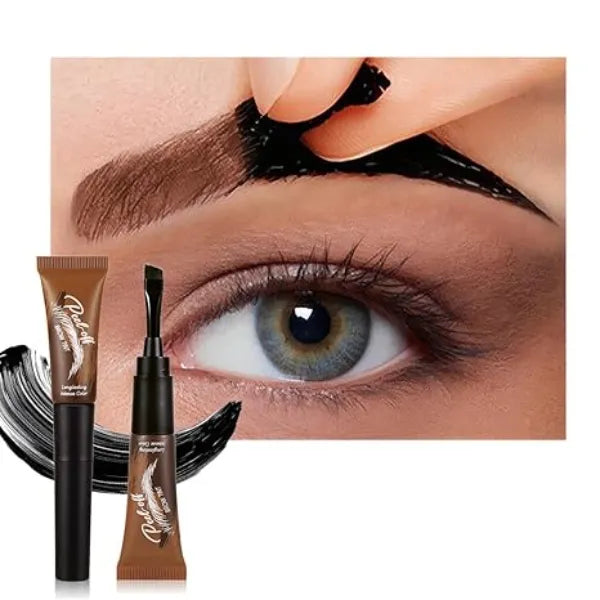 FeiCuiYun Eyebrow Tattoo Peel Off Tint Gel for Women, Peel Off Eyebrow Tint with 150° Small Curved Tray, Last Up to 3 Days, Waterproof, Fuller & Defined Looking Brows
