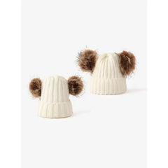 PATPAT Double Hairball Knitted Beanie Hats for Women white