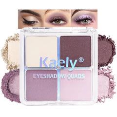 Kaely Powder Eyeshadow Quad, Pink Chocolate Matte Shimmer Eyeshadow Palette Makeup, Neutral Eye Shadow Palette for Older Women Pigmented Waterproof, sombras para ojos, Blendable, Cruelty-free
