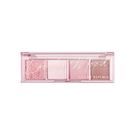 Nature Republic Daily Basic Palette, Eyeshadow 4 Shades Matte Nude, Glitter & Shimmer, Highlighter Contour & Blush