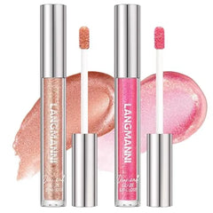 LANGMANNI 2 Colors Diamond Glitter Lip Gloss Set,Long Lasting High Shine Shimmer Liquid Lipstick Set,Hydrating,Moisturizing Lip Gloss Kit Gift Makeup For Girls