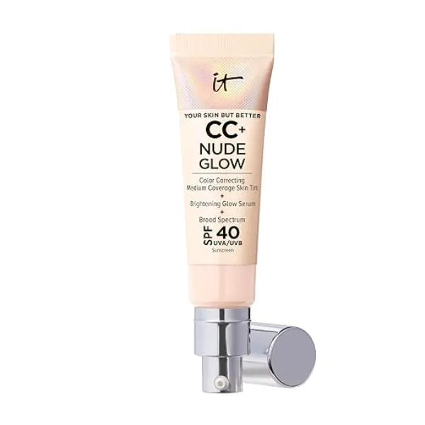 IT Cosmetics CC+ Nude Glow Medium Coverage Foundation with SPF 40 & Brightening Glow Serum, Lightweight Skin Tint, 2% Niacinamide + Hyaluronic Acid, Up to 24H Hydration, Normal/Dry Skin 1.08 fl oz