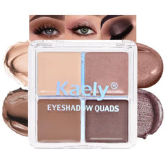 Kaely Powder Eyeshadow Quad, Pink Chocolate Matte Shimmer Eyeshadow Palette Makeup, Neutral Eye Shadow Palette for Older Women Pigmented Waterproof, sombras para ojos, Blendable, Cruelty-free