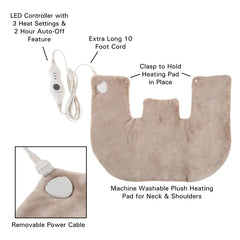 Bluestone Electric Heating Pad with 3 Settings and Auto Shut-Off, Neck and Shoulder Warmer - Tan
