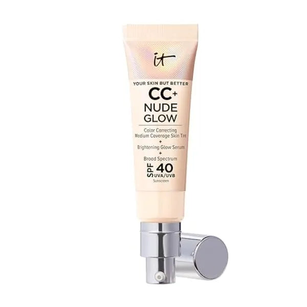 IT Cosmetics CC+ Nude Glow Medium Coverage Foundation with SPF 40 & Brightening Glow Serum, Lightweight Skin Tint, 2% Niacinamide + Hyaluronic Acid, Up to 24H Hydration, Normal/Dry Skin 1.08 fl oz