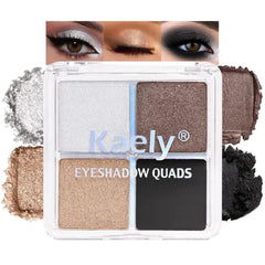 Kaely Powder Eyeshadow Quad, Pink Chocolate Matte Shimmer Eyeshadow Palette Makeup, Neutral Eye Shadow Palette for Older Women Pigmented Waterproof, sombras para ojos, Blendable, Cruelty-free