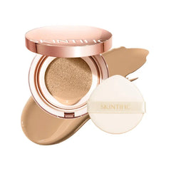 SKINTIFIC Full Coverage Cushion Foundation – Satin Glow, Oil-Control & Waterproof, Buildable Coverage for All Skin Types (25 Shades Collection)