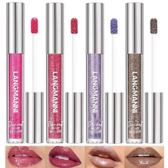 LANGMANNI 2 Colors Diamond Glitter Lip Gloss Set,Long Lasting High Shine Shimmer Liquid Lipstick Set,Hydrating,Moisturizing Lip Gloss Kit Gift Makeup For Girls
