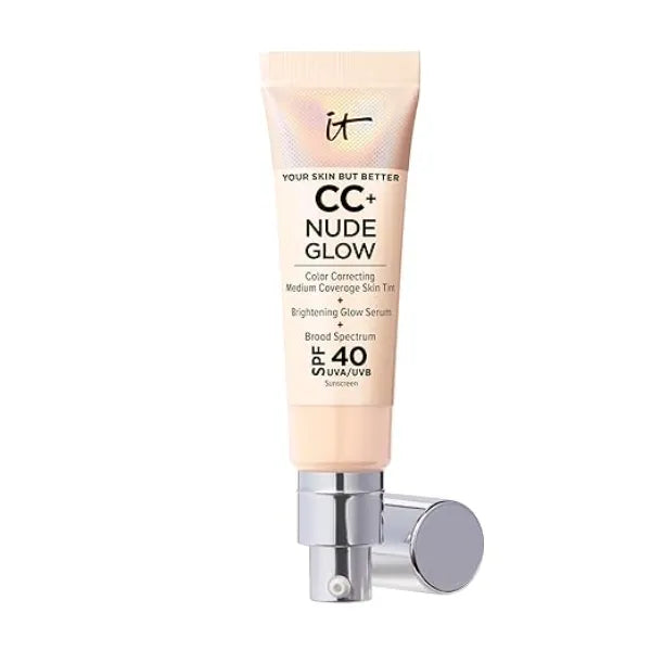 IT Cosmetics CC+ Nude Glow Medium Coverage Foundation with SPF 40 & Brightening Glow Serum, Lightweight Skin Tint, 2% Niacinamide + Hyaluronic Acid, Up to 24H Hydration, Normal/Dry Skin 1.08 fl oz