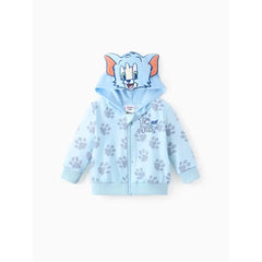 Patpat Tom and Jerry Baby/Toddler 1pc 3D Character Embroidered Hooded Paw/Cheese Allover Print Jacket Blue