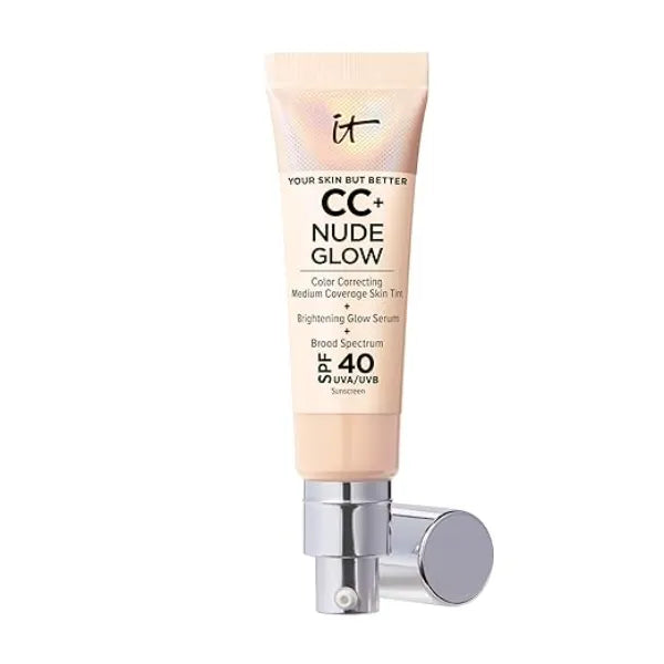 IT Cosmetics CC+ Nude Glow Medium Coverage Foundation with SPF 40 & Brightening Glow Serum, Lightweight Skin Tint, 2% Niacinamide + Hyaluronic Acid, Up to 24H Hydration, Normal/Dry Skin 1.08 fl oz