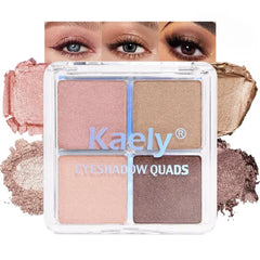 Kaely Powder Eyeshadow Quad, Pink Chocolate Matte Shimmer Eyeshadow Palette Makeup, Neutral Eye Shadow Palette for Older Women Pigmented Waterproof, sombras para ojos, Blendable, Cruelty-free