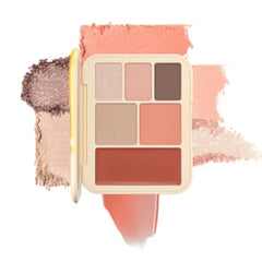 Joocyee 6 Color Multi-Use Face Palette, 5 in 1 Makeup Kit with Eyeshadow Blush Contour Highlighter Lip Color, Travel-Friendly Lookbook Design for Seamless Daily Glow