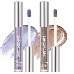 LANGMANNI 2 Colors Diamond Glitter Lip Gloss Set,Long Lasting High Shine Shimmer Liquid Lipstick Set,Hydrating,Moisturizing Lip Gloss Kit Gift Makeup For Girls