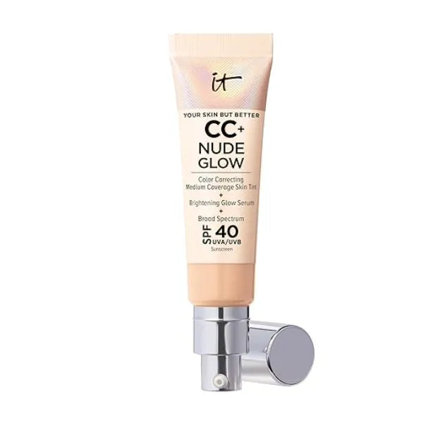 IT Cosmetics CC+ Nude Glow Medium Coverage Foundation with SPF 40 & Brightening Glow Serum, Lightweight Skin Tint, 2% Niacinamide + Hyaluronic Acid, Up to 24H Hydration, Normal/Dry Skin 1.08 fl oz