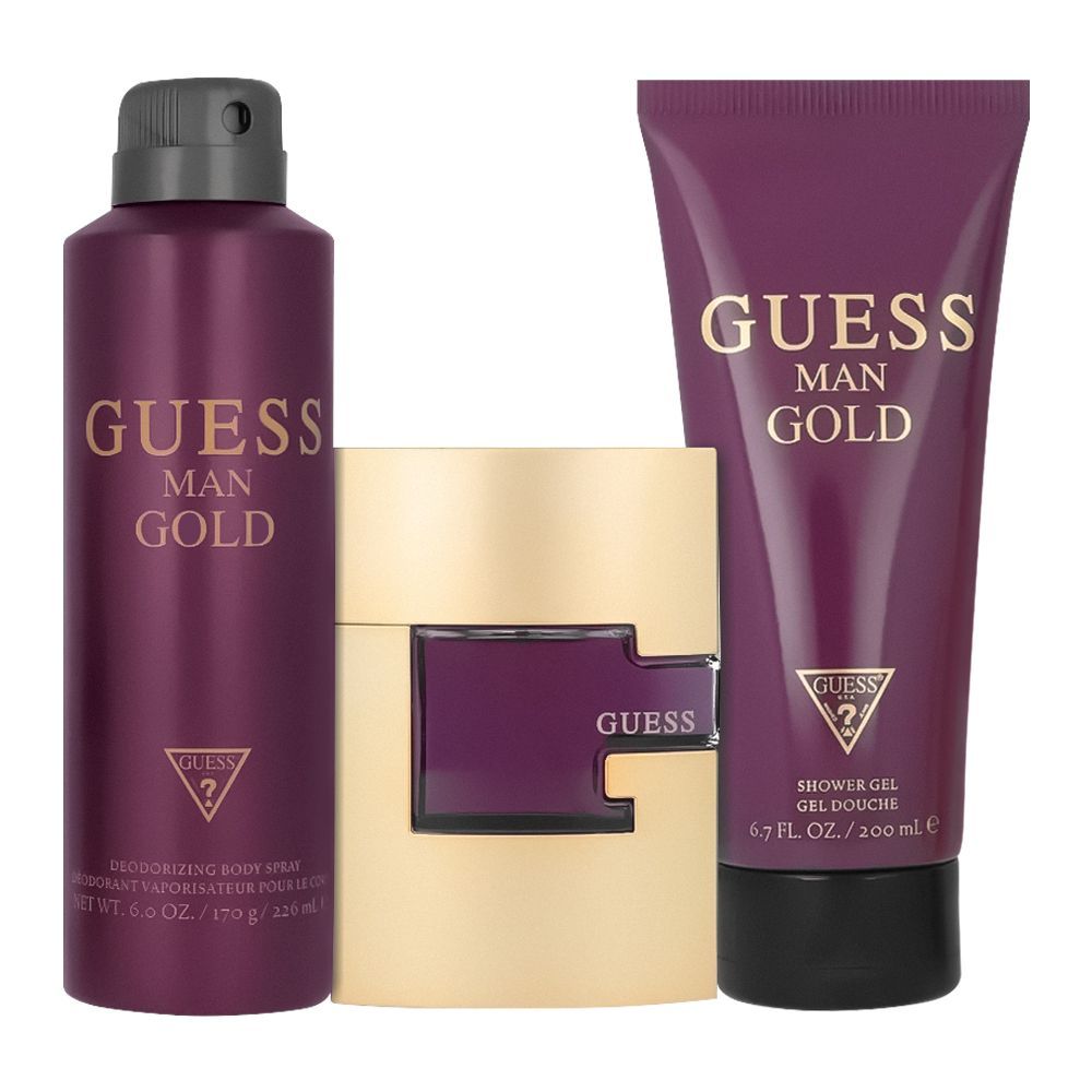 Guess Gold For Men Set EDT 75Ml+Body Spray 226Ml+Shower Gel 200Ml - AllurebeautypkGuess Gold For Men Set EDT 75Ml+Body Spray 226Ml+Shower Gel 200Ml