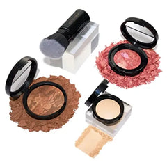 LAURA GELLER NEW YORK Daily Routine Kit (4 PC): Baked Balance-n-Brighten Foundation, Retractable Kabuki Brush + Blush-N-Brighten, Tropic Hues + Original Baked Highlighter, French Vanilla
