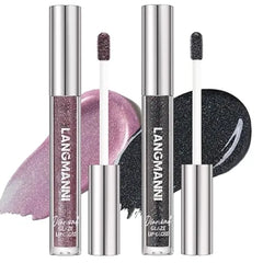 LANGMANNI 2 Colors Diamond Glitter Lip Gloss Set,Long Lasting High Shine Shimmer Liquid Lipstick Set,Hydrating,Moisturizing Lip Gloss Kit Gift Makeup For Girls