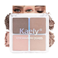 Kaely Powder Eyeshadow Quad, Pink Chocolate Matte Shimmer Eyeshadow Palette Makeup, Neutral Eye Shadow Palette for Older Women Pigmented Waterproof, sombras para ojos, Blendable, Cruelty-free