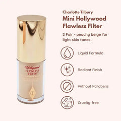 Charlotte Tilbury Mini Hollywood Flawless Filter, Travel Size, 2 Fair - Customizable Face Liquid Makeup Booster, Tinted Primer, Foundation, Highlighter, Moisturizer