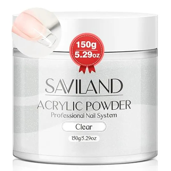 SAVILAND Clear Acrylic Powder 5.29OZ Large Capacity Bubble Free Acrylic Nail Powder Beginner Friendly Long Lasting Chip Resistant Professional Nail Powder for French Manicure Nail Carving