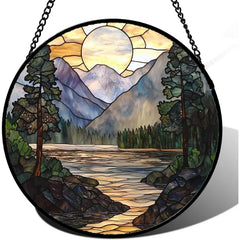 AMDERVEN Pink Rose Stained Glass Window Hanging Suncatcher Gifts for Women 6.3