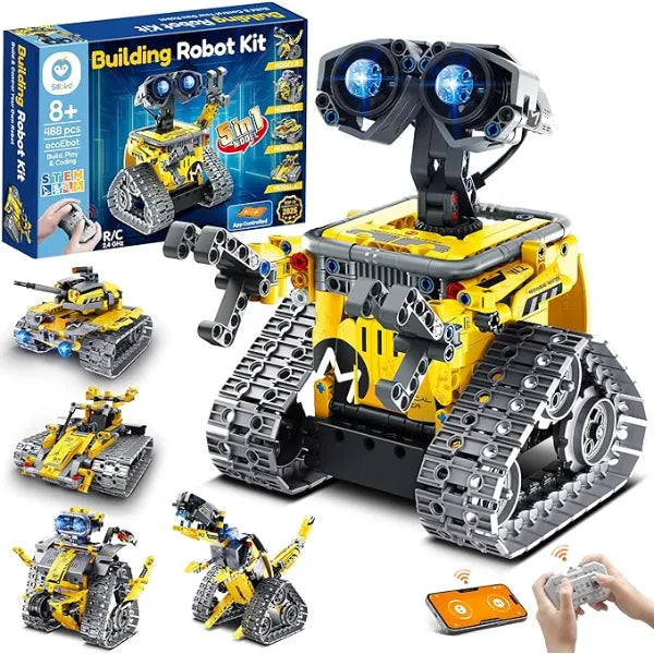 Sillbird Robot Building Kit with Remote Control STEM Gifts for Boys Age 8 13, Technic Coding Robotic Toys for Kids Birthday, Buildable 5in1 Models with 488 Pieces