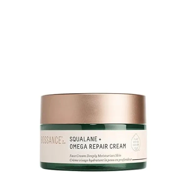 BIOSSANCE Squalane + Omega Repair Cream  Ultra-Moisturizing Face Cream  Skin Care with Hyaluronic Acid, Ceramides, Squalane  Ideal for Dry & Sensitive Skin, Intense Hydration Moisturizer