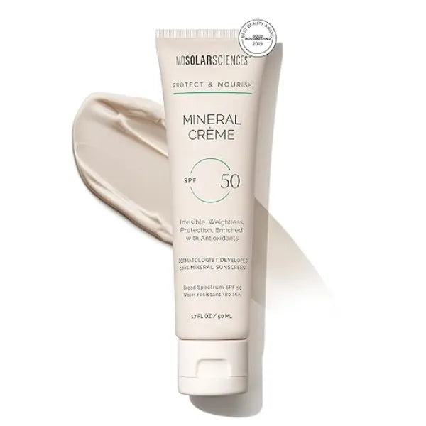 MDSolarSciences Mineral Crème SPF 50 Sunscreen for Face Water-Resistant, Broad Spectrum UV Protection Blendable Micronized Zinc Oxide Smooth, Natural Matte Finish