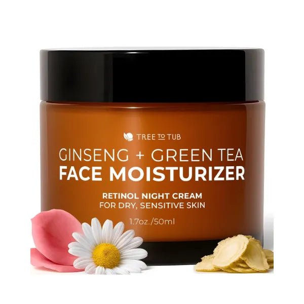 Tree to Tub Retinol Anti Aging Face Moisturizer for Dry & Sensitive Skin - Anti Wrinkle Hyaluronic Acid Facial Moisturizer, Vitamin A & E Night Cream for Women & Men w/Organic Aloe, Natural Ginseng