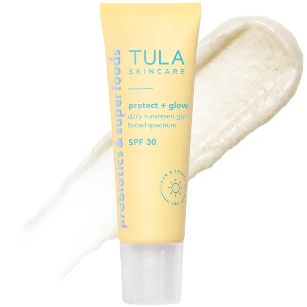 TULA Skin Care Protect + Glow Daily Sunscreen Gel Broad Spectrum SPF 30 - Skincare-First, Non-Greasy, Non-Comedogenic & Reef-Safe with Pollution & Blue Light Protection