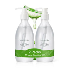 AROMATICA Organic Aloe Vera Gel 10.14oz/300ml, After Sun Care And Sunburn Relief with Pure Aloe Vera Gel Face&Hair, Sun Burn Moisturizer EWG Verified