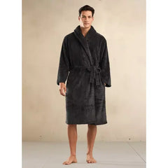 Textured Night Robe - Black
